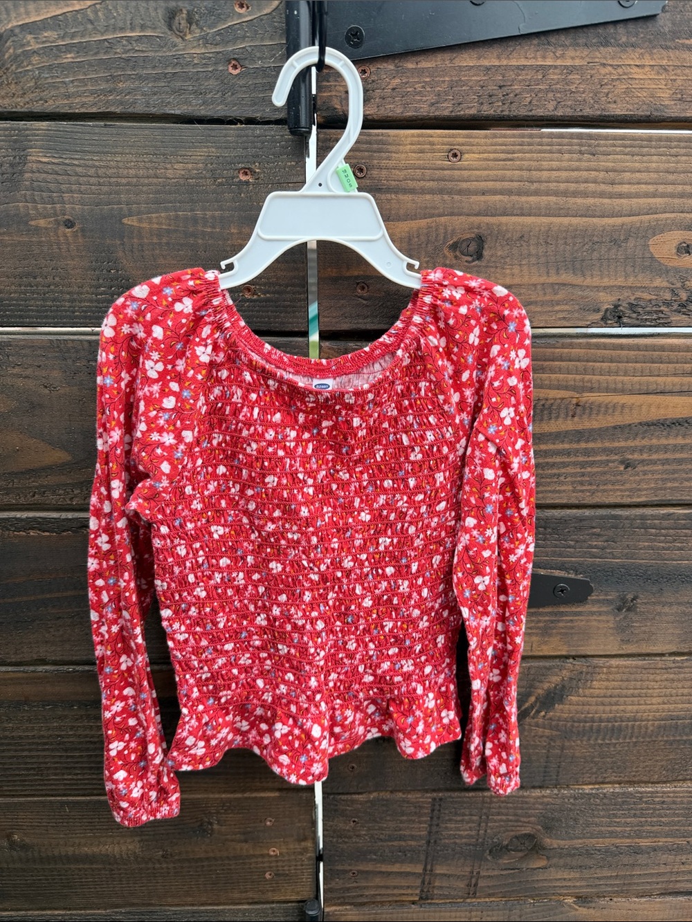 Old Navy Red Floral Smocked V-Neck Top